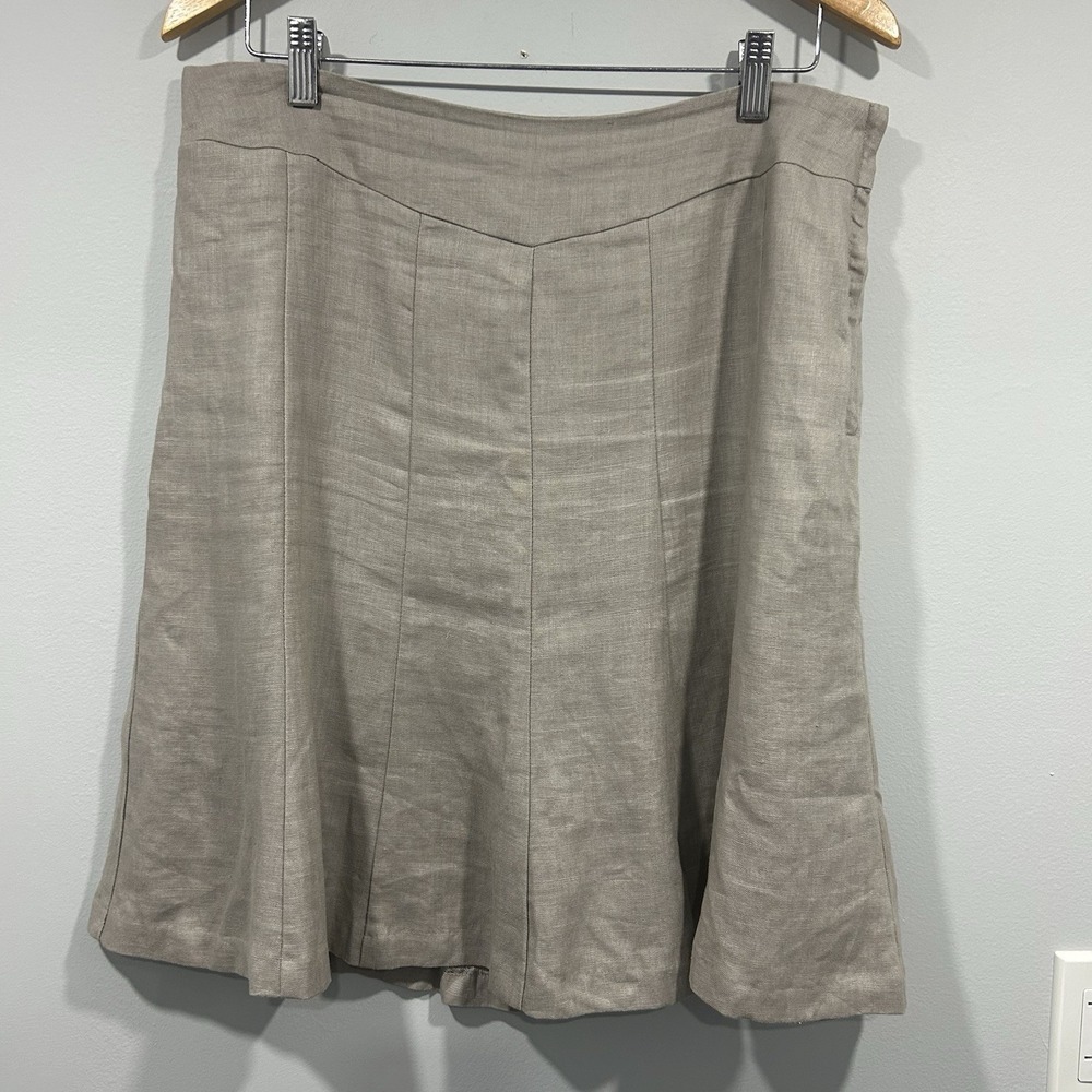 R&W Co Skirt Women's Size 12 Beige  100% Linen Long A Line Pleated Midi Sm Flaw
